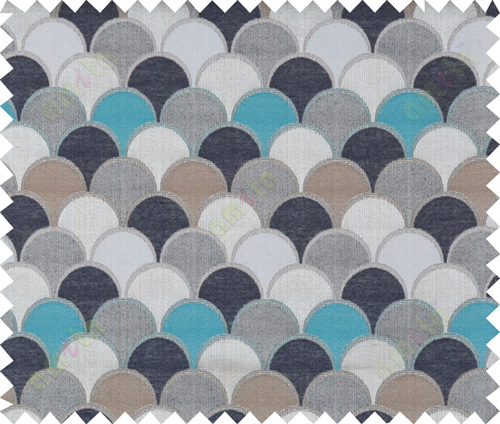 Aqua blue grey silver brown semi circles polycotton main curtain designs
