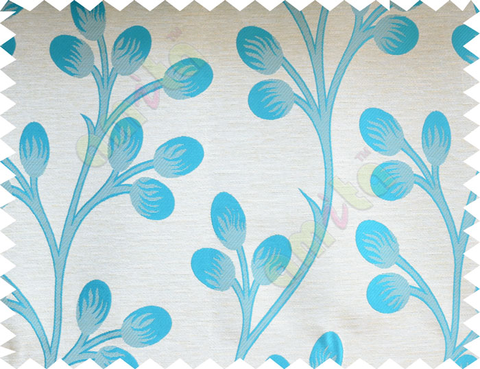 Aqua blue beige flower buds poly fabric main curtain designs
