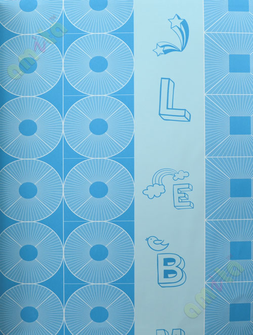 Aqua blue geometric alphabets star home decor wallpaper